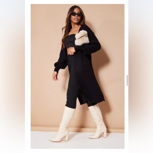 PLT Black Ribbed Knitted Midi Cardigan